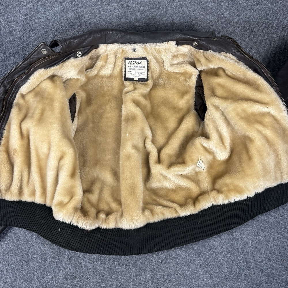 Vintage Pack-In Products A-2 Flight Jacket Leather Bomber Fur Lined 674 SL 80s - Picture 5 of 8